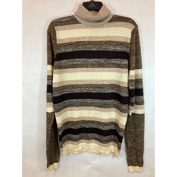 Chic Knit Elegance: Med. Tan Striped Women's Sweater - Cozy Comfort & Timeless - Picture 1 of 4